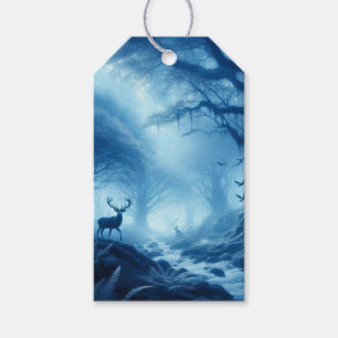 Deer in Dark Forest of Blue Haze Gift Tags