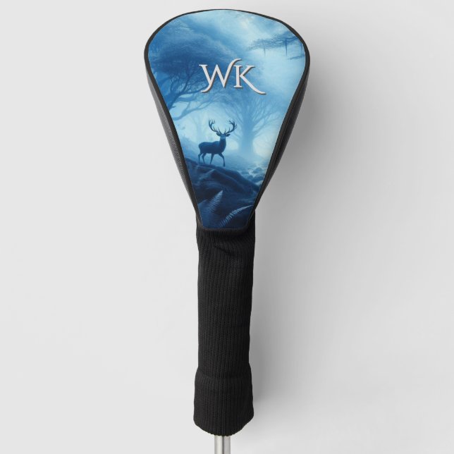 Deer in Dark Forest of Blue Haze Initials Golf Head Cover (Front)