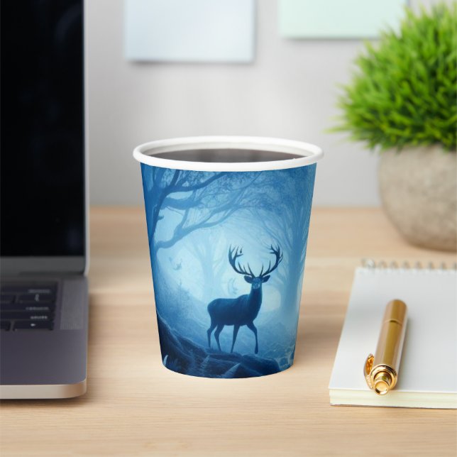 Deer in Dark Forest of Blue Haze Paper Cups (Insitu)