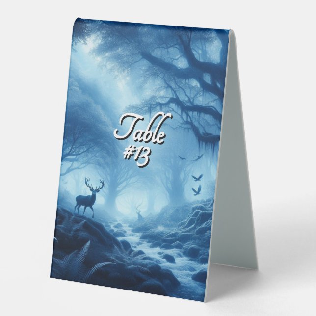Deer in Dark Forest of Blue Haze Table Number (Front)
