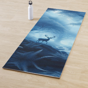 Deer in Dark Forest of Blue Haze Yoga Mat