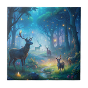 Deer in Enchanted Forest Ceramic Tile