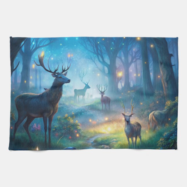 Deer in Enchanted Forest Tea Towel (Horizontal)