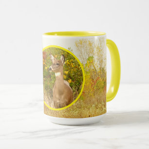 DEER IN FIELD WITH FALL COLOR/LEMON YELLOW MUG