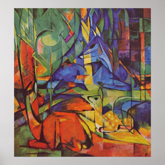 Deer in Forest by Franz Marc Poster (Front)