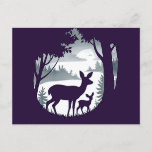 Deer in Forest Clearing Postcard Doe and Fawn