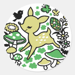 Deer in forest -green classic round sticker