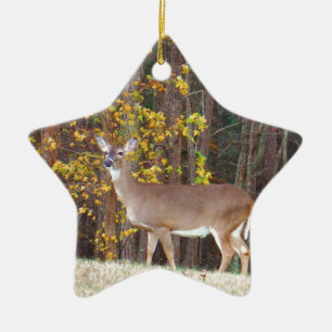 Deer in Front of Yellow Autumn Tree Ceramic Ornament