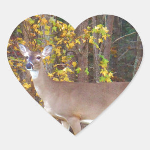 Deer in Front of Yellow Autumn Tree Heart Sticker