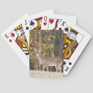 Deer in Front of Yellow Autumn Tree Playing Cards
