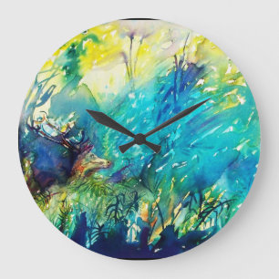DEER IN GREEN WOODLAND LARGE CLOCK