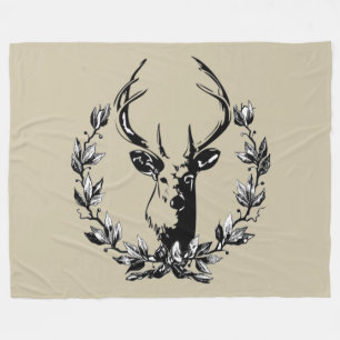 Deer in Laurel Leaves Fleece Blanket
