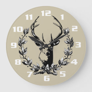 Deer in Laurel Leaves Large Clock