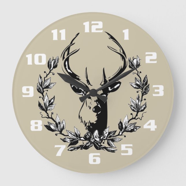 Deer in Laurel Leaves Large Clock (Front)