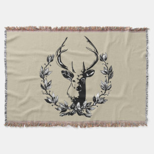 Deer in Laurel Leaves Throw Blanket