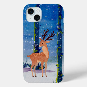 Deer in Magical Snowy Forest iPhone 15 Mini Case