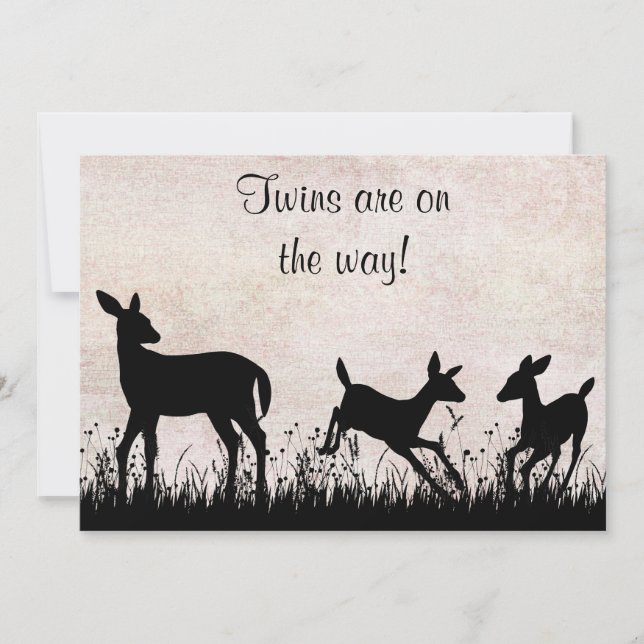 Deer in Meadow Twins Baby Shower Invitation (Front)