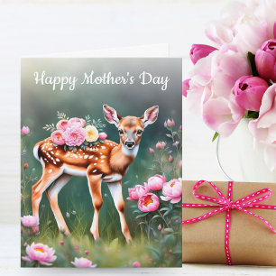 Deer In Peony Garden Happy Mother's Day Card