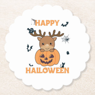Deer In Pumpkin Cute Deer Happy Halloween Paper Coaster