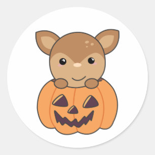 Deer In Pumpkin Sweet Deer Happy Halloween Classic Round Sticker