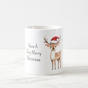 Deer in Santa Hat Christmas Coffee Mug