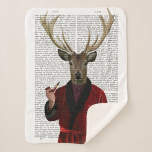 Deer in Smoking Jacket Sherpa Blanket