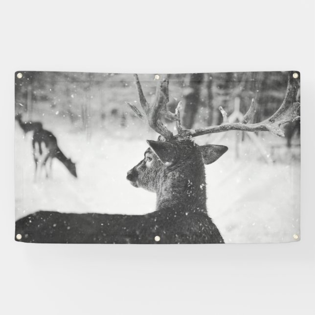 DEER IN SNOW Banner WITH GROMMETS (Horizontal)