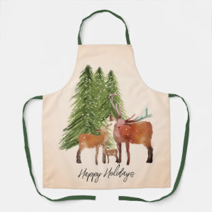 Deer in Snow Christmas Apron