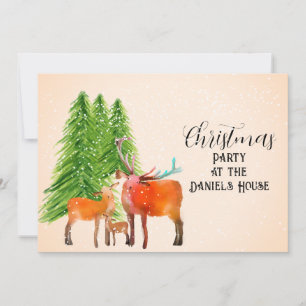 Deer in Snow Christmas Cocktail Party Invitation