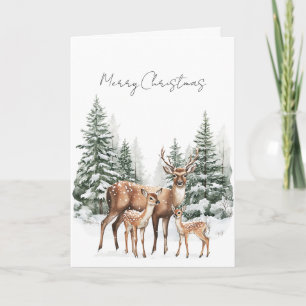 Deer in Snow Christmas Pine Trees Card