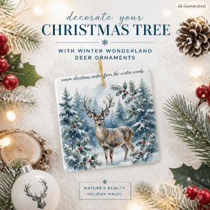 Deer in Snow Christmas Wildlife Ceramic Nature Ornament