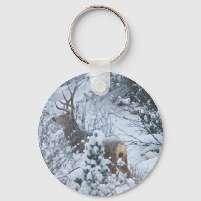 Deer in Snow Key Ring (Front)