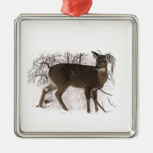 Deer in Snow Metal Tree Decoration