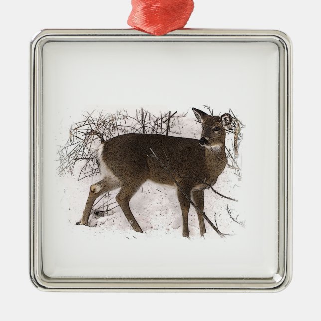 Deer in Snow Metal Tree Decoration (Front)