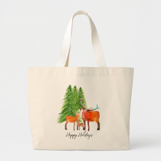 Deer in Snow personalised Christmas Large Tote Bag (Front)