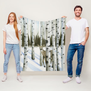 Deer in Snowfall Fleece Blanket