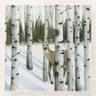 Deer in Snowfall Glass Coaster