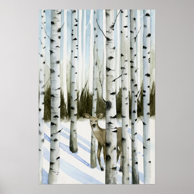 Deer in Snowfall Poster (Front)