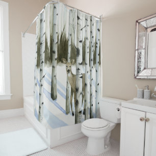 Deer in Snowfall Shower Curtain