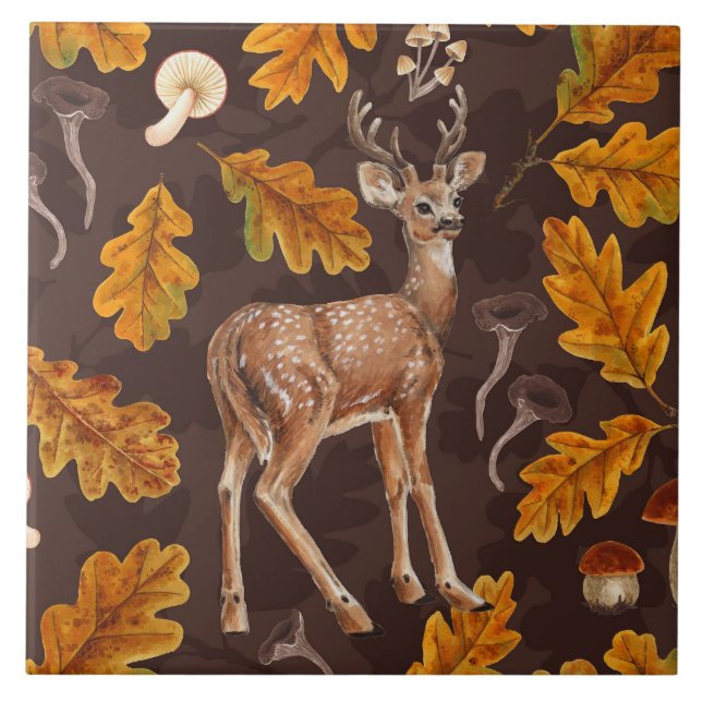 Deer in the autumnal forest 2 ceramic tile (Front)