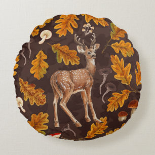 Deer in the autumnal forest 2 round cushion