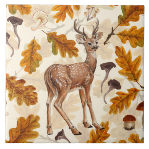 Deer in the autumnal forest ceramic tile