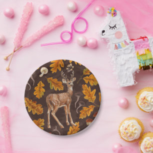 Deer in the autumnal forest paper plate
