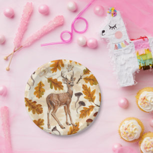 Deer in the autumnal forest paper plate