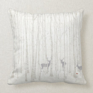 Deer in the Birch Woods Throw Pillow