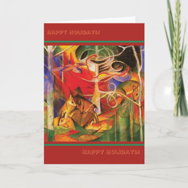 Deer in the Forest by Franz Marc (Happy Holidays) Holiday Card (Front)