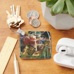 Deer in the Forest by Franz Marc, Vintage Fine Art Key Ring