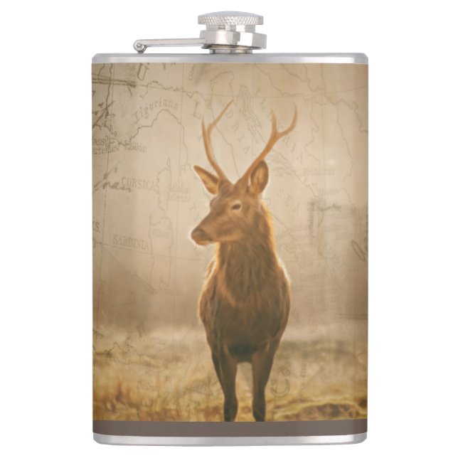 Deer in the forest hip flask (Front)