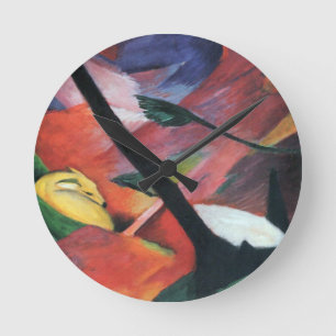 Deer in the Forest II by Franz Marc; Reh im Walde Round Clock