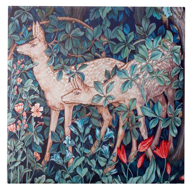 Deer in The Forest, William Morris Ceramic Tile (Front)